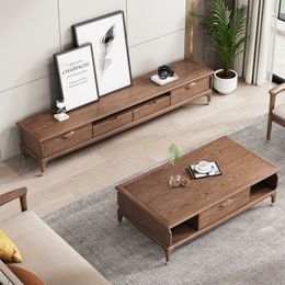 Nordic Solid Wood Living Room Tv Stands New Chinese Modern Minimalist TV Cabinet Furniture Small Apartment Balcony Coffee Tables