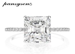 PANSYSEN Real 925 Sterling Silver Emerald Cut Created Moissanite Diamond Wedding Rings for Women Luxury Proposal Engagement Ring C5782176