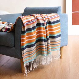 Blankets Textile City Bohemia Colourful Striped Throw Blanket Comfy Soft Summer Tassels Sofa Cover Rainbow Woven Camping Picnic Blanket
