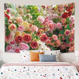 Wall Tapestries Beautiful Rose Bush Tapestry Hanging Romantic Fresh Daisy Ins Style Wedding Party Background R0411