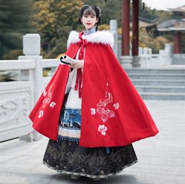 Red Riding Hood Cape Winter Windbreaker Traditional Daily Improved Hanfu Overcoat Large Size Loose Thickened Cloak Jacket T451