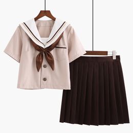 2023 New Summer Autumn Khaki School Uniform Girls High School Women Novelty Sailor Suits Uniforms Short/Long Japanese JK Sets