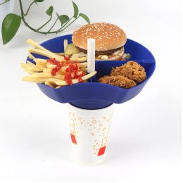 Compartment Plate For Food 2 In 1 Reusable Food Tray Snack Bowl With Straw Hole Put On Beverage Cup Take Out To Go With Straw