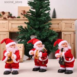 Stuffed Plush Animals 2024 Christmas Electric Santa Claus Climbing Ladder Plush Doll Creative Music Father Christmas Kid New Year Decoration Gift L411