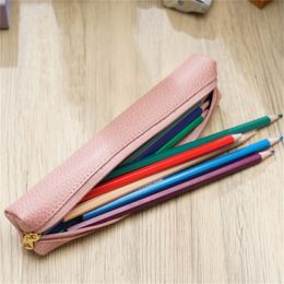 AIGUONIU Cowhide Pen Bag for Kindergarten Elementary School Students Cute Candy Colour Stationery Bag for Children's Simple Penci