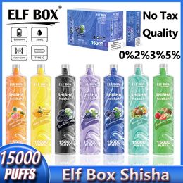 Original Elf Box SHISHA 15000 Puffs 15k 650Mah Disposable Vape rechargeable SHI SHA 26ml Prefilled Pod Big Vapour Kit Airflow Control 12 Flavours