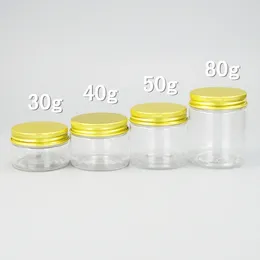 Storage Bottles 50pcs 30g 40g 50g 80g Empty Mini Travel Cosmetic Face Cream Jars With Gold Aluminium Lids Clear Containers For Cosmetics