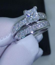 Luxury Size 5678910 Jewellery 10kt white gold filled Topaz Princess cut simulated Diamond Wedding Ring set gift with box67098885643379