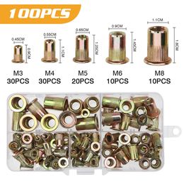 100pcs Rivet Nut with Hand Threaded Rivet Nuts Gun BT606 M3 M4 M5 M6 M8 Insert Manual Hand Riveter Gun Riveting Rivnut Tool