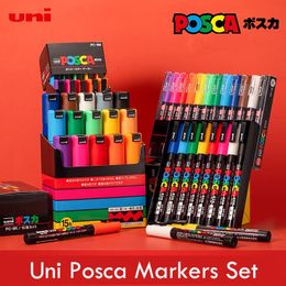 Uni Posca Markers Set Plumones Acrylic Paint Pen Marcadores PC-1M/3M/5M/8K/18K Art Supplies POP Poster Advertising Graffiti Pen 240328