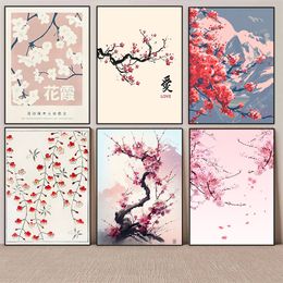 Japanese Cherry Blossom Vintage Posters Print Botanical Pattern Flower Canvas Paintings Aesthetic Wall Art Girl Dream Room Decor