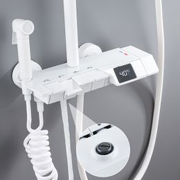 OXG New Shower Faucet Set Bathroom Rain Shower Faucet With Digital Display,Rain Shower Column With Bidet Faucet White/Black/Gray