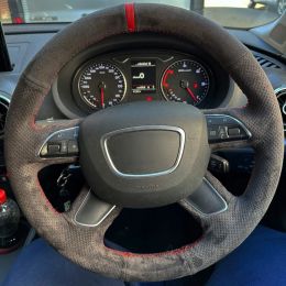 Car Steering Wheel Cover Wrap Anti-Slip Black Suede Leather Original Steering Wheel Braid For Audi A6(C7) A3 A4 Q3 Q5 Q7 A8 S8