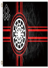 Digital printing custom 3x5ft Black Sun Flag 90x150cm Polyester Kolovrat Slavic Symbol Sun Wheel Svarog Solstice Runes Banner3509719