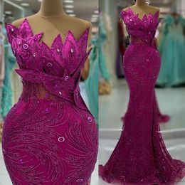 Ebi Arabic Aso Fuchsia Mermaid Prom Dress Cristais