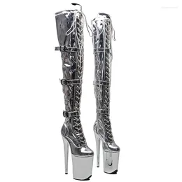 Dance Shoes Leecabe 23CM/9inches Shiny PU Upper Sexy Boots Silver Electroplate High Heels Platform Pole
