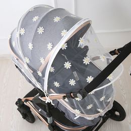 Summer Mesh Carriage Full Cover Netting Breathable Mosquito Cover Daisy Embroidery Gauze Sunshade Stroller Accessories