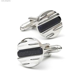 Cuff Links Cuff Links for Men TOMYE XK23045 Luxury Blue Sandstone Round Silver Color Copper Formal Shirt Cufflinks Wedding Gifts Jewelry Y240411