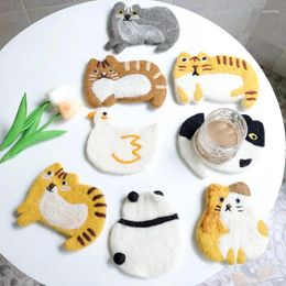 Table Mats Cute Cartoon Wool Felt Kitten Duck Placemat Home Po Props Creative Gifts Kitchen Mat Cup Wad Coffee Handmade