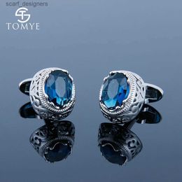 Cuff Links Cufflinks for Men TOMYE XK18S030 Luxury Blue Crystal Silver Classic High Quality Wedding Gifts Formal Dress Shirt Cuff Links Y240411