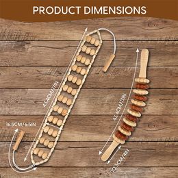 2 PCS Wood Therapy Massage Tools, Portable Manual Wooden Massage Wood Back Massage Roller Rope, Wood Massager Handheld Roller