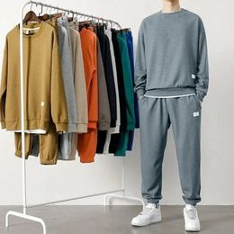 Casual Sports Suit Mens Sport with Waffle Texture Sweatshirt Jogger Pants Set for Autumn Winter Youth Style Men 240408