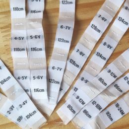 Woven size label 50pcs cloth sizes labels 2-3Y 3-4Y 4-5Y 5-6Y 6-7Y 7-8Y 8-9Y White damask polyester Clothing tags
