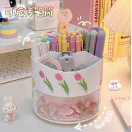 Cute Rotating Pen Holder Desktop Drawer Stationery Box Case School Office Desk Kawaii Stationery Storage Box Organizer Container