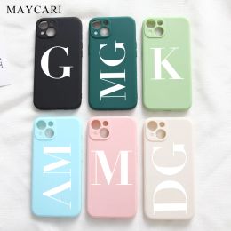 Custom Phone Case Personalised Initial Letter Silicone Phone Case for iPhone 15 14 Plus 13 12 11 Pro Max X XS CoverProtection