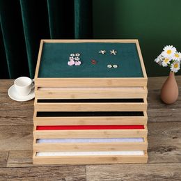 Natural Bamboo Stud Earring Display Tray Colourful Velvet Stud Earring Tray Wholesale Organiser for Jewellery Stor Storage Stand