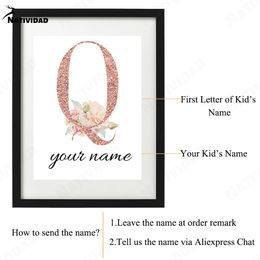 Custom Personalized Name Poster Alphabet Posters Floral Letter Art Canvas Print Baby Nursery Wall Painting Kids Room Decoration