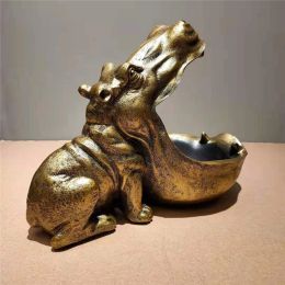 Hippopotamus Figurine Desktop Storage Box Statue Key Bowl Hippo Sculpture Big Mouth Pelican Table Key Candy Container Home Decor