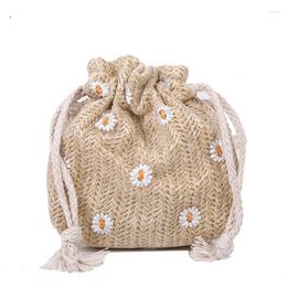 Shoulder Bags 2024 Fashion Design Square Straw Woven Crossbody Bucket Bag Rattan Ladies Beach Retro Mini Luxury Woman Handbag