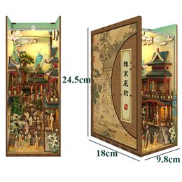 DIY Wooden Book Nook Shelf Insert Kits with Cover Miniature City Street View Bookends Toys Bookshelf Gifts Home Decoration