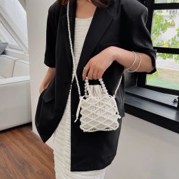 Women Pearl Bag Small Mini Tote Bucket Bag Woven Crossbody Hand Bags for Women Coin Purse Wallet Handbag Ladies Shoulder Bags