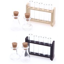 1Set 1:6 Dollhouse Miniature Measuring Cup Test Tube With Rack Model Laboratory Decor Toy Doll House Accessories