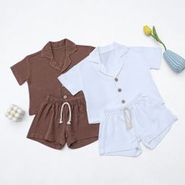 Trousers Summer 2PCS Newborn Baby Girl Boys Clothes Cotton Linen Short Sleeve Shirt Tops+Shorts Pants Kids Outfits Infant Suits