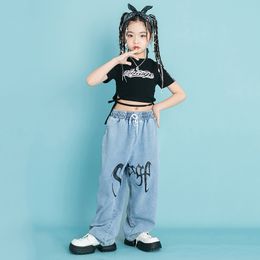 Teenage Girls Street wear Outfits Kids Hip Hop Clothing Crop Tank Tops Tshirt Denim Pants for Child Jazz Dance Costume Clothes