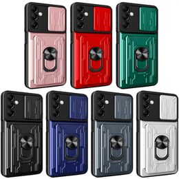 For Samsung Galaxy A24 4G SM-A245F SM-A245N Case Push Pull Window Armor Camera Len Coverage Ring Stand Card Bag Shockproof Capa