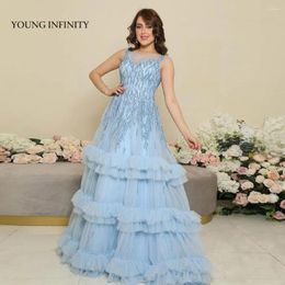 Party Dresses In Fashion Blue Cake Prom Dress 2024 Scoop Sleeveless Beading A Line Long Evening Gown Floor Length Woman Formal Wear Gala