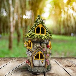 Decorative Figurines House Statue Solar Powered Led Light Garden Fairy Outdoor Walkway Waterproof Decor Cottage Lamp
