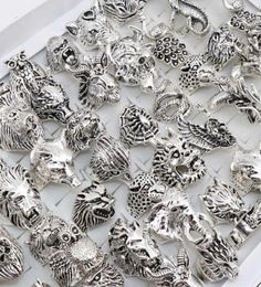 Wholesale 20pcs/Lots Mix Owl Dragon Wolf Elephant Tiger Etc Animal Style Antique Vintage Jewellery Rings for Men Women 2106235346766