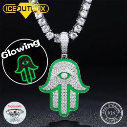 Hot Sale Glowing Hamsa Hand Pendant D Colour VVS Moissanite 925 Sterling Silver Iced Out Bling Charm Hip Hop Women Men Jewellery