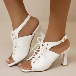 Dress Shoes 2024 Summer Fashion Women's Slim High Heel Sandals Cross Tie Square Head Large Versatile 35-44