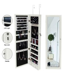 47quot Lockable Wall Mount Mirrored Jewellery Cabinet Organiser Armoire w LED Light8456213