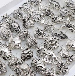 Wholesale 20pcs/Lots Mix Owl Dragon Wolf Elephant Tiger Etc Animal Style Antique Vintage Jewelry Rings for Men Women 2106234087980
