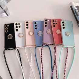 S 23 22 21 Luxury Plating Ring Holder Cord Strap Crossbody Lanyard Case For Samsung Galaxy S23 S22 S21 Ultra Plus S20 FE 5G S10