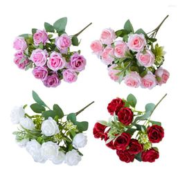 Decorative Flowers Easy-care Artificial Elegant Rose Flower Branch For Wedding Party Decor Realistic Reusable Bridal Bouquet