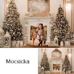 Mocsicka Christmas Tree Gift Photocall Backdrop Window Fireplace Baby Family Portrait Photography Backgrounds For Photo Studio