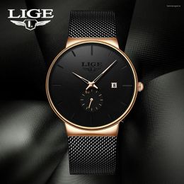 Wristwatches LIGE Simple Ultrathin Fashion Men Quartz Watches Business Materproof Wristwatch Steel Males Clock Relogio Masculino 2024